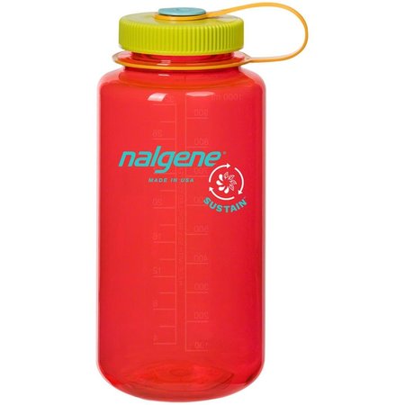 NALGENE 32 oz 1 qt. Sustain Wide Mouth Water Bottle, Pomegranate - Plastic 341962